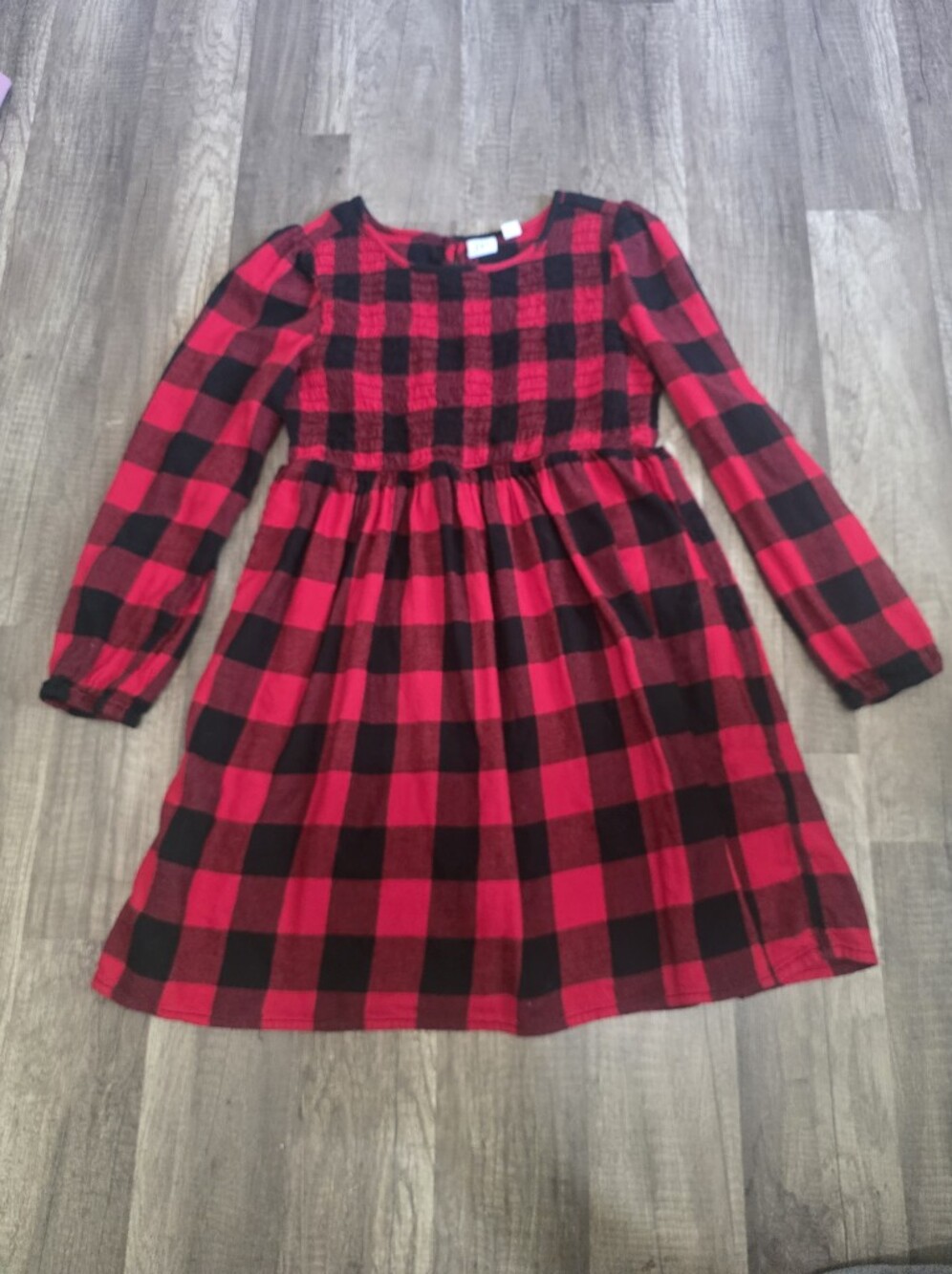 GAP Girls Red and Black Buffalo Plaid Long Sleeve Dress